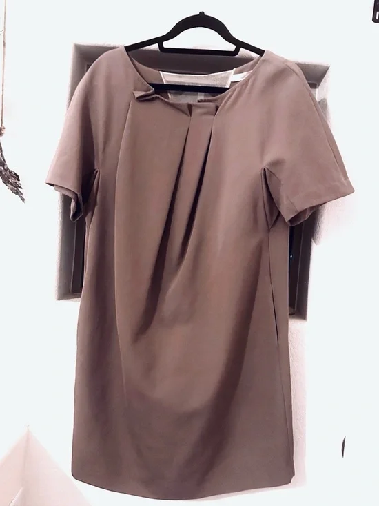 NWOT 3.1 Phillip Lim 100% Wool Silk Draped Flutter Sleeve Shift Dress Taupe - Picture 4 of 7